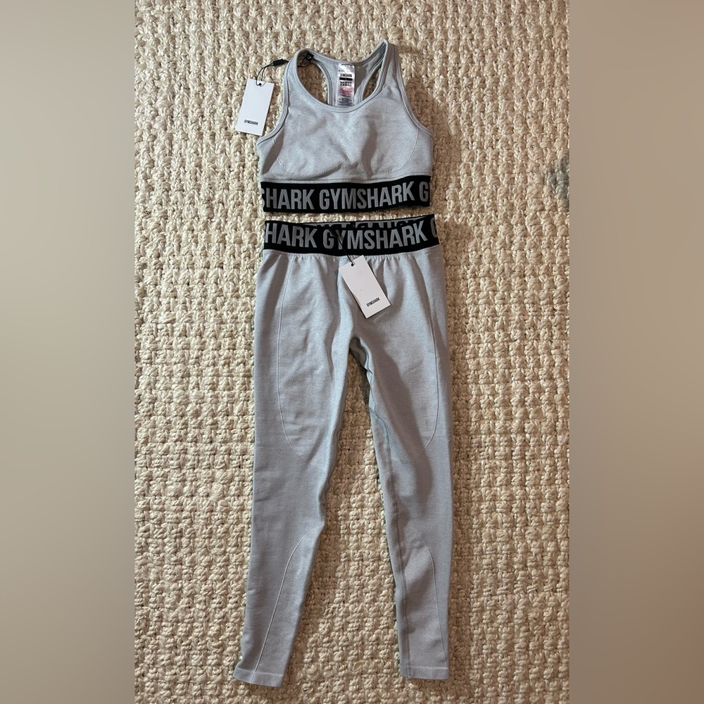 GYMSHARK Sports Bra top flex high rise leggings light grey marl black active set - Picture 1 of 10